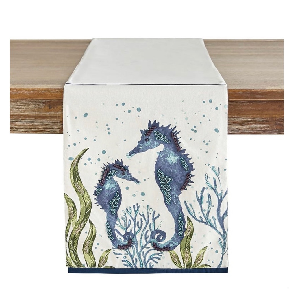 Beaded seahorse table runner